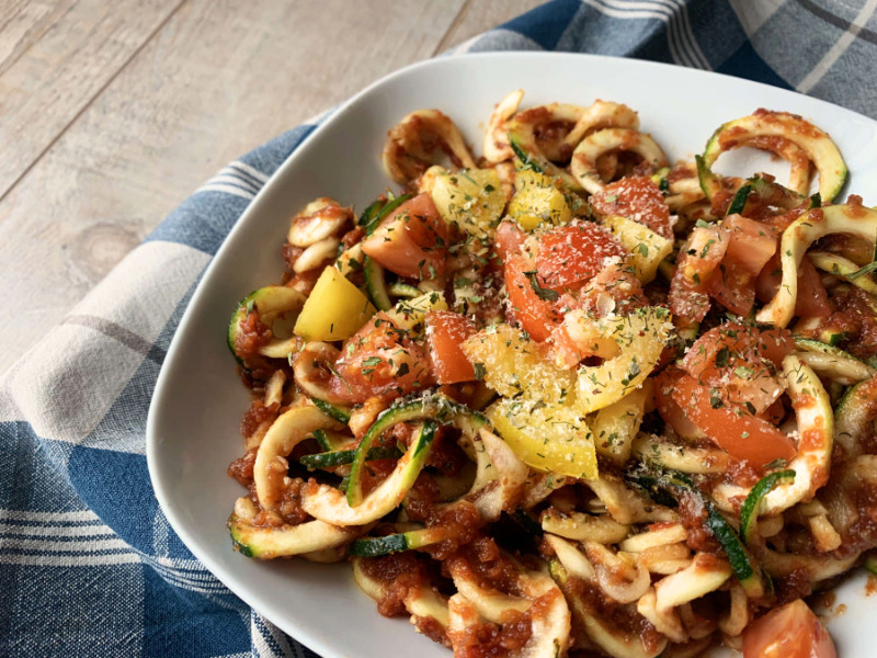 Raw Zucchini Noodles with Tomato Sauce